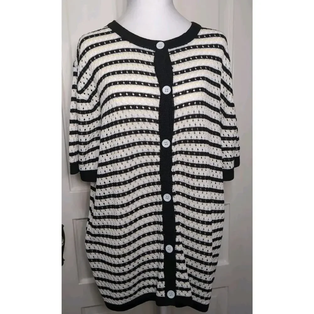 Crochet Swimsuit Cover-up Summer Beach Knit Striped Women's L/XL(1180)